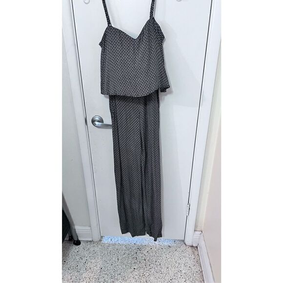 ELEVENSES ANTHROPOLOGIE WOMENS JUMPSUIT ROMPER GEOMETRIC BLACK SZ XS - Picture 1 of 10